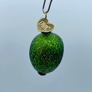 Vintage Old World Christmas Green Glittery Olive Hand Blown Christmas Ornament